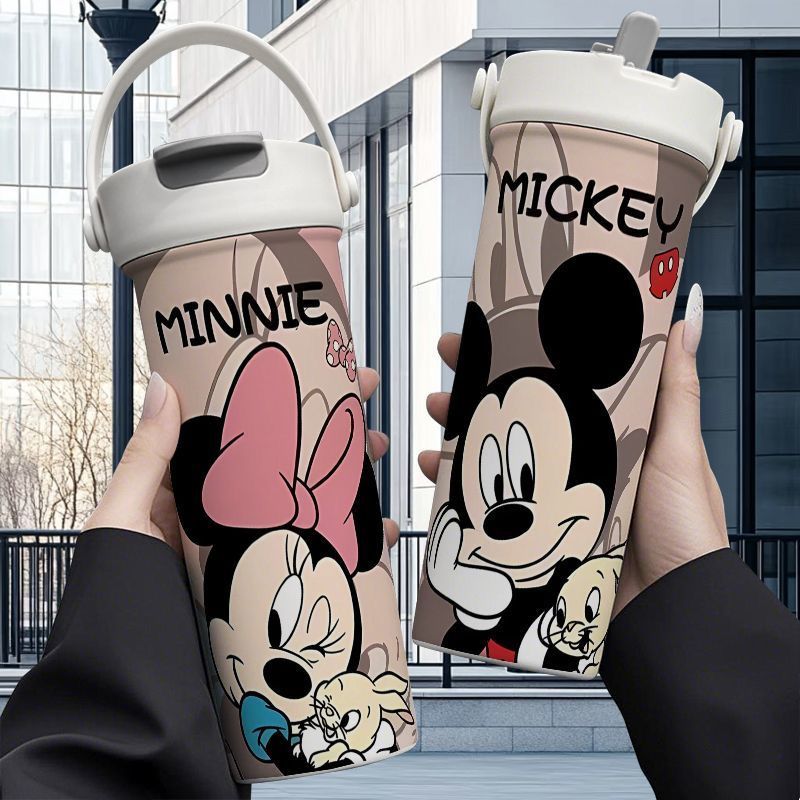 Cartoon Print Kids Water Bottle with Flip Straw & Carry Handle