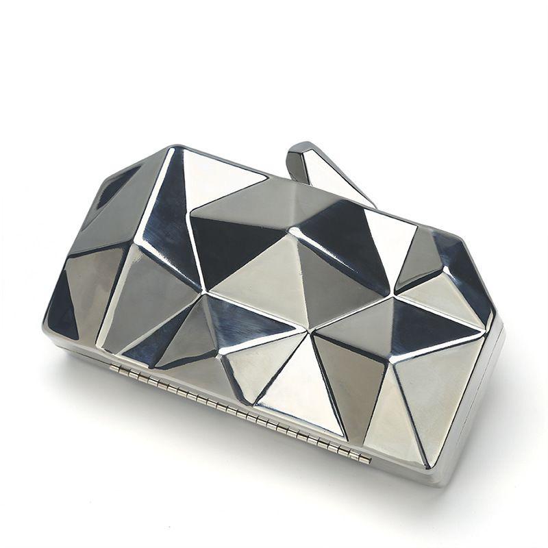 Futuristic Geometric Silver Metal Clutch Evening Bag