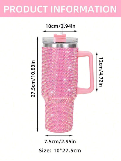 Double Insulated Stainless Steel Tumbler Mug with Handle & Straw – Keeps Drinks Hot or Cold