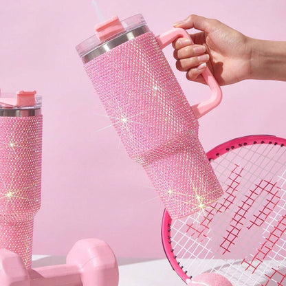 Double Insulated Stainless Steel Tumbler Mug with Handle & Straw – Keeps Drinks Hot or Cold