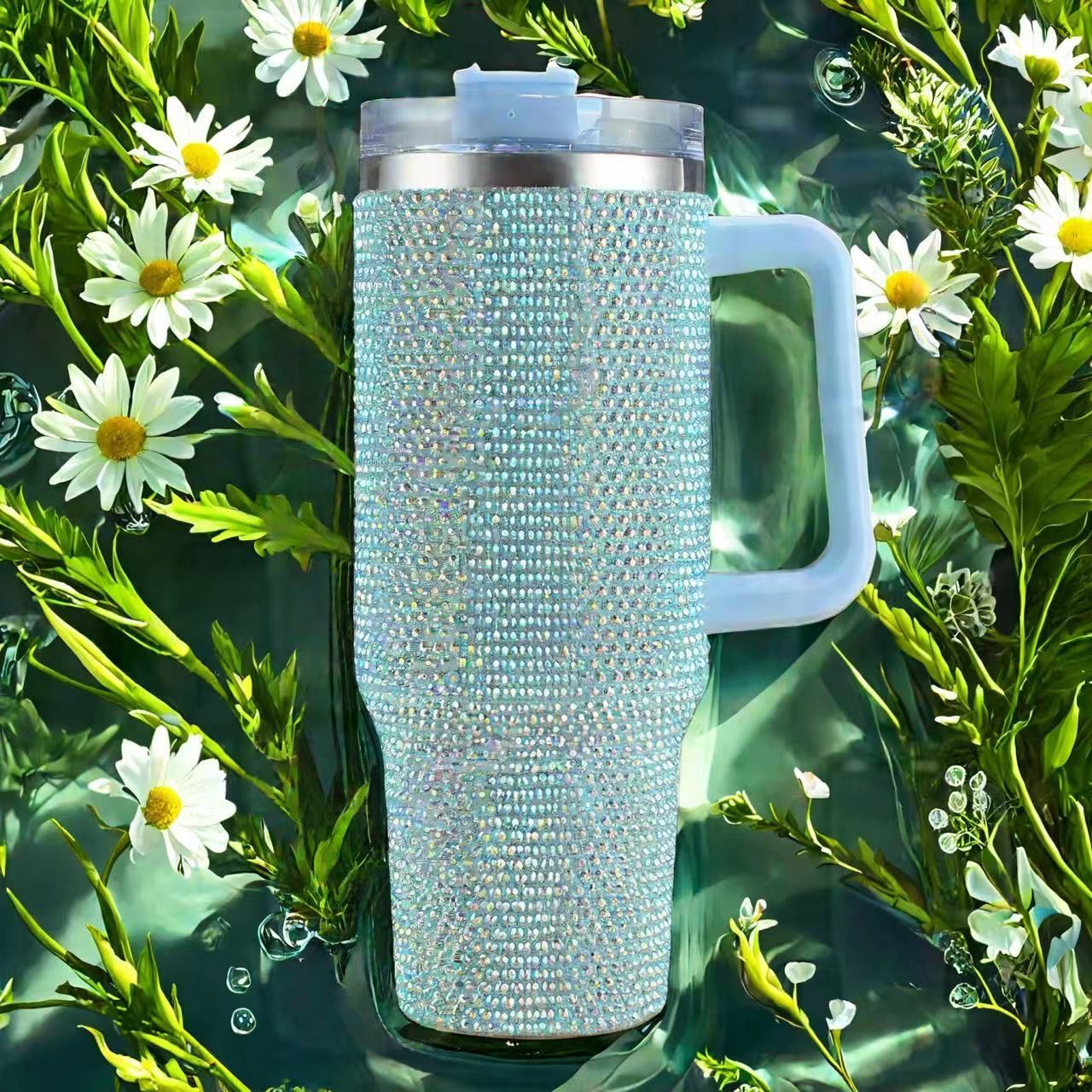 Double Insulated Stainless Steel Tumbler Mug with Handle & Straw – Keeps Drinks Hot or Cold