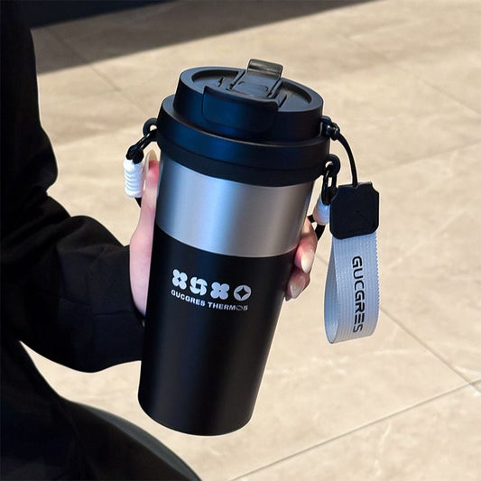 Cute Star Print Kids Water Bottle with Flip Straw & Carry Strap