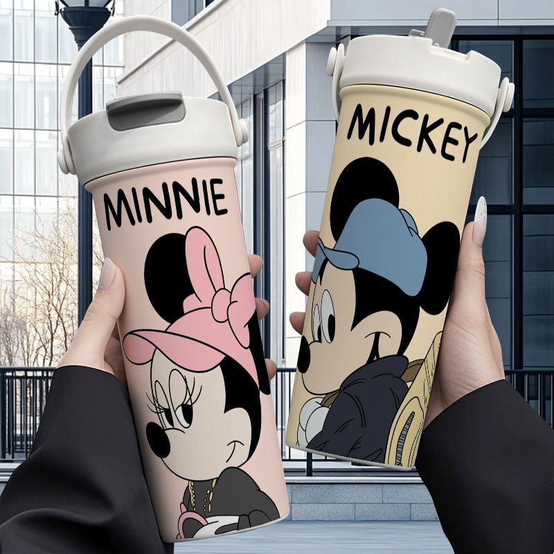 Cartoon Print Kids Water Bottle with Flip Straw & Carry Handle