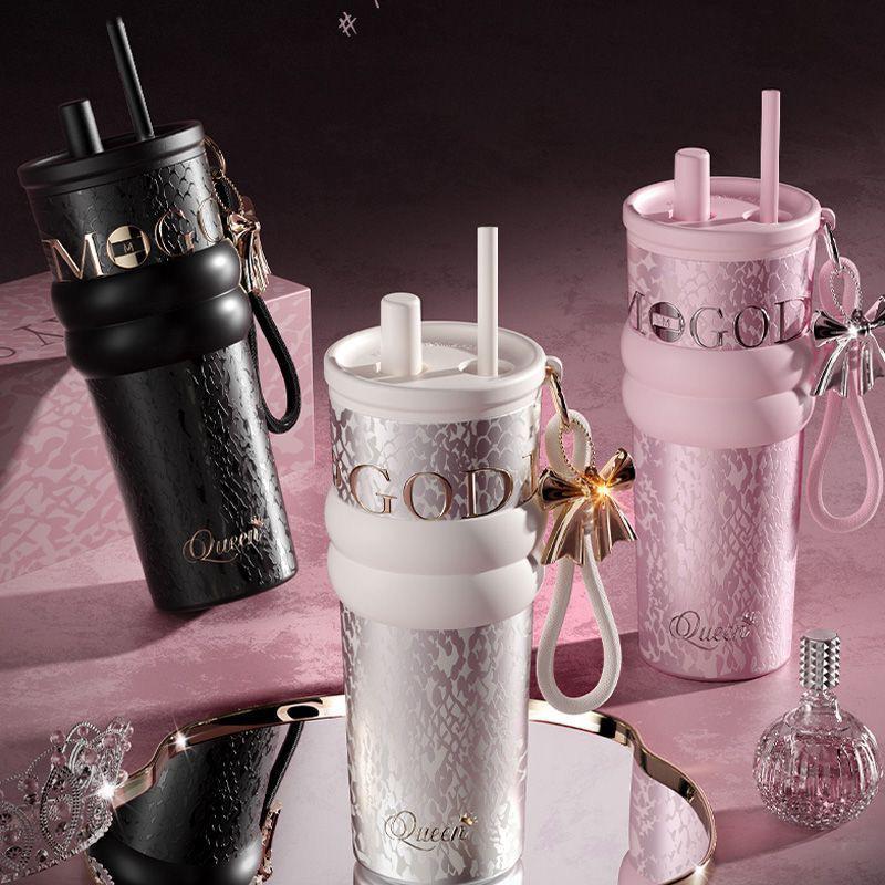 Luxury Snake Design Insulated Tumbler with Straw & Hand Strap