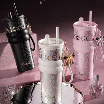 Luxury Snake Design Insulated Tumbler with Straw & Hand Strap