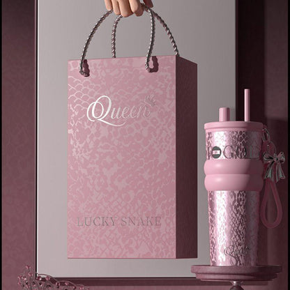 Stylish Black & Pink Travel Tumbler with Straw Lid and Wrist Strap