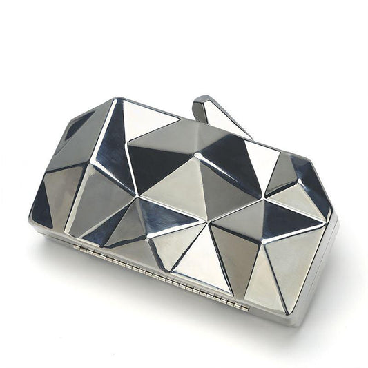 Futuristic Geometric Silver Metal Clutch Evening Bag