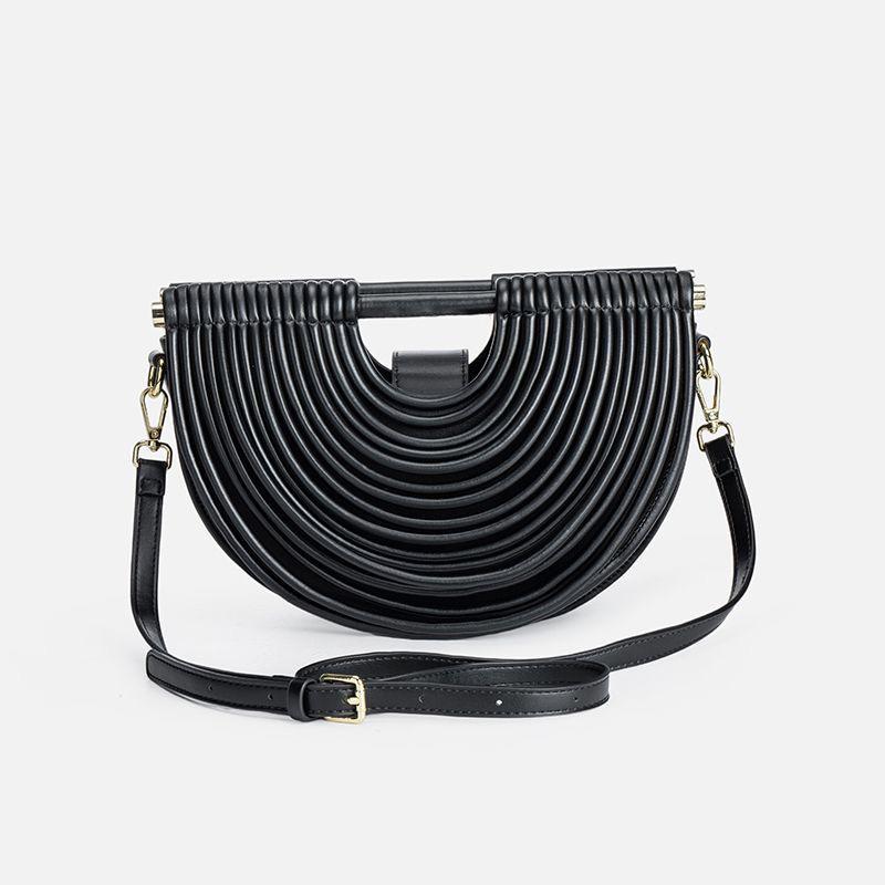 Designer Half‑Moon Ribbed Crossbody Bag in Wine Red