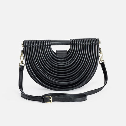 Designer Half‑Moon Ribbed Crossbody Bag in Wine Red