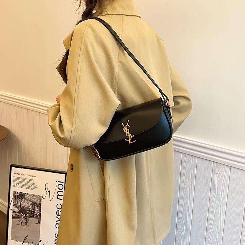 Classic Black Shoulder Bag with Gold Logo Detail