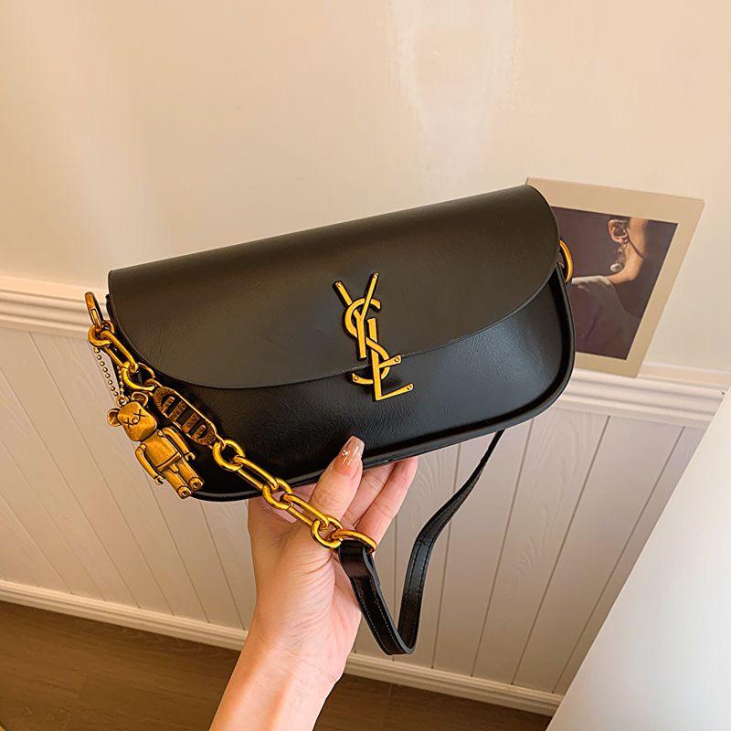 Classic Black Shoulder Bag with Gold Logo Detail