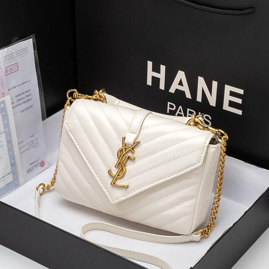 Classic Black Quilted Shoulder Bag with Gold Chain & Logo Detail