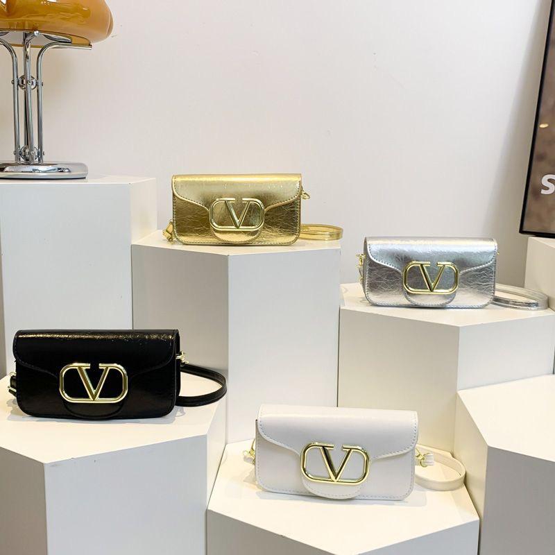 Classic Black Crossbody Sling Bag with Bold Gold “V” Logo