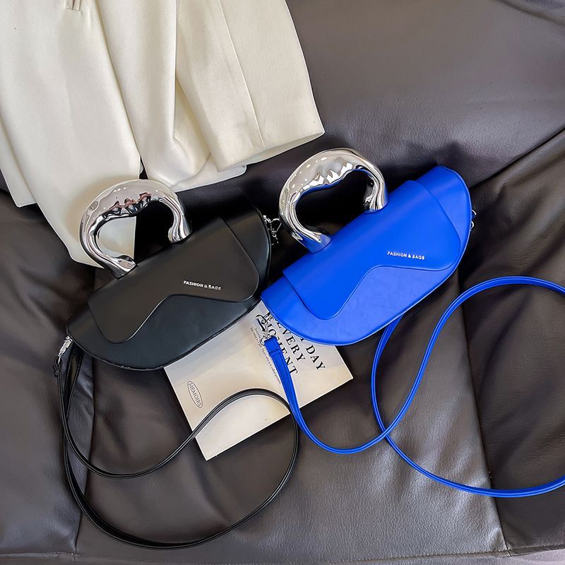 Elegant Nude Half‑Moon Handbag with Metal Handle & Crossbody Strap