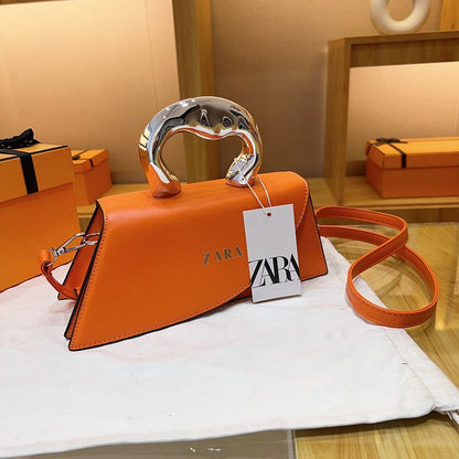 Trendy Green Top‑Handle Mini Bag with Silver Metal Handle & Crossbody Strap