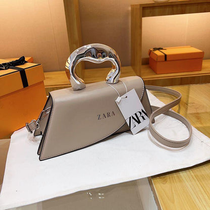 Trendy Green Top‑Handle Mini Bag with Silver Metal Handle & Crossbody Strap