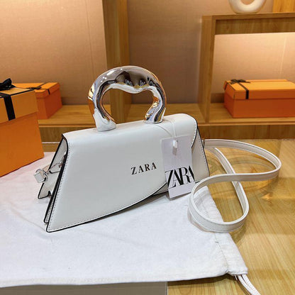 Trendy Green Top‑Handle Mini Bag with Silver Metal Handle & Crossbody Strap